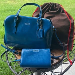 Coach Cerulean Blue crossbody Mini Satchel & Darcy Wallet set